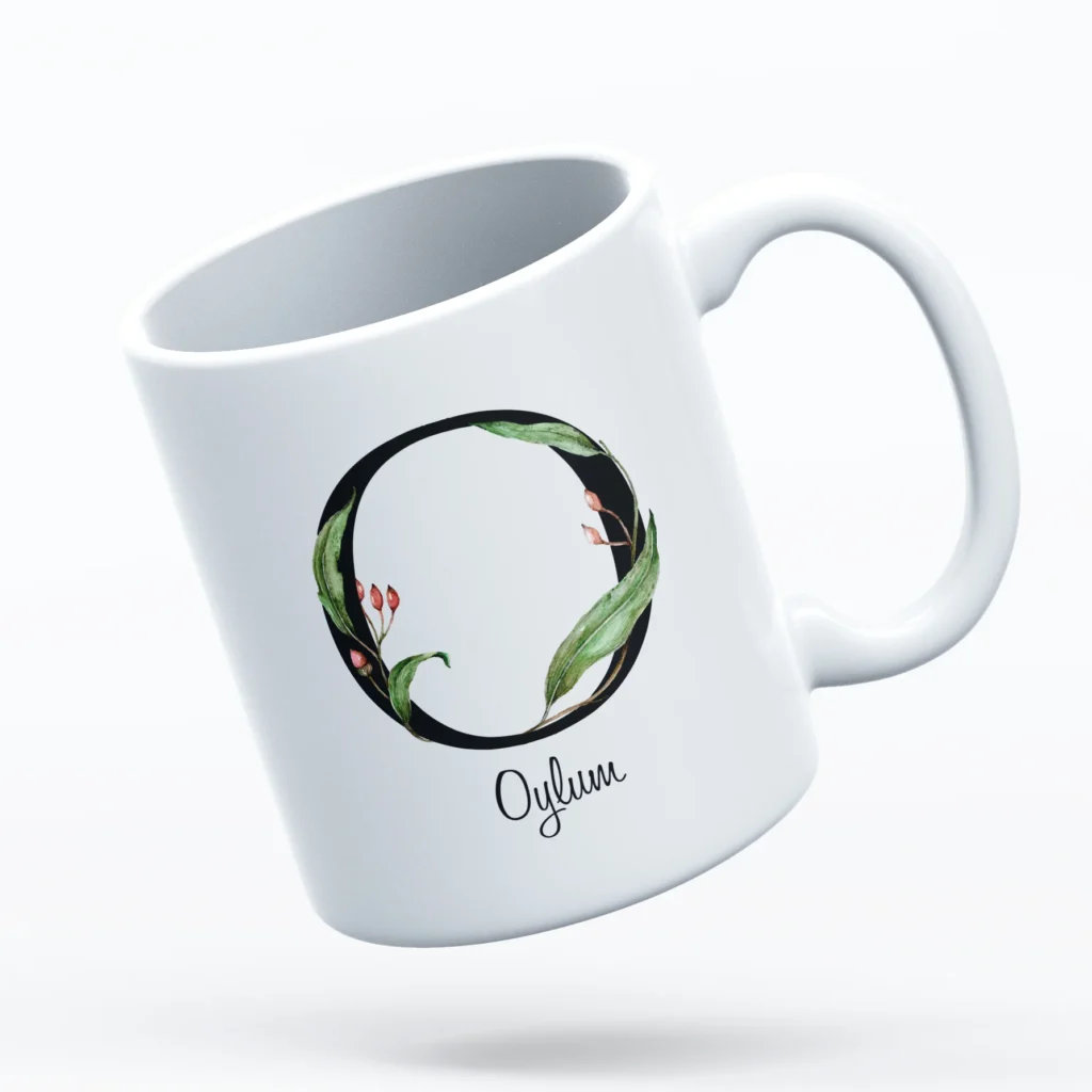 Çiçekli Harf ve İsim Baskılı Kupa