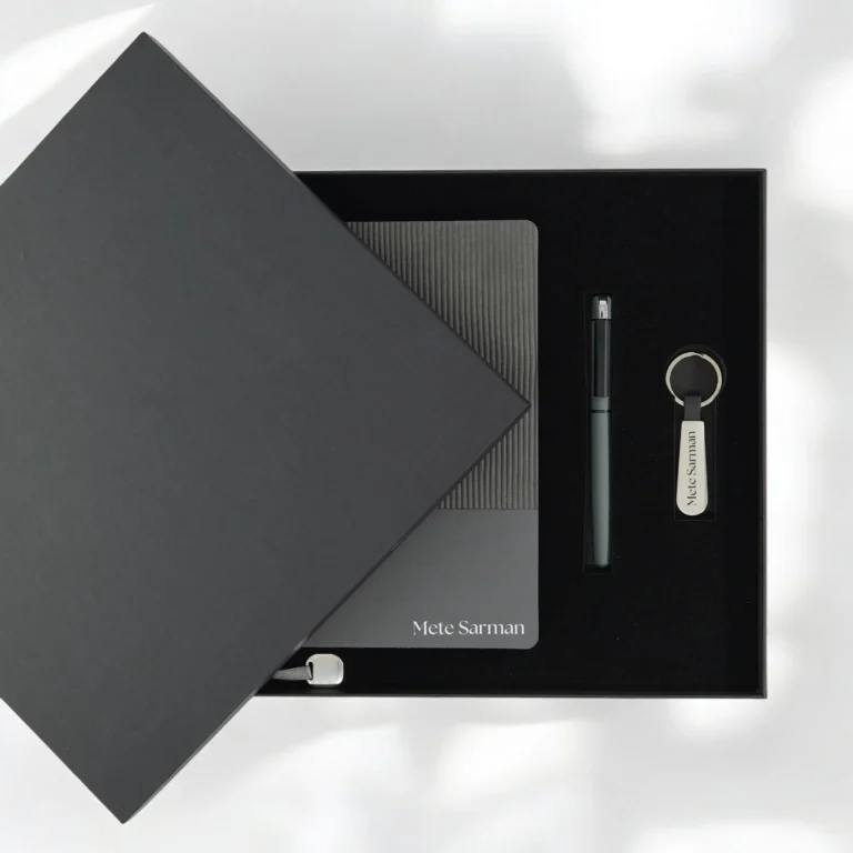 Kişiye Özel Premium Kutulu Gri Dokulu Hediye Seti