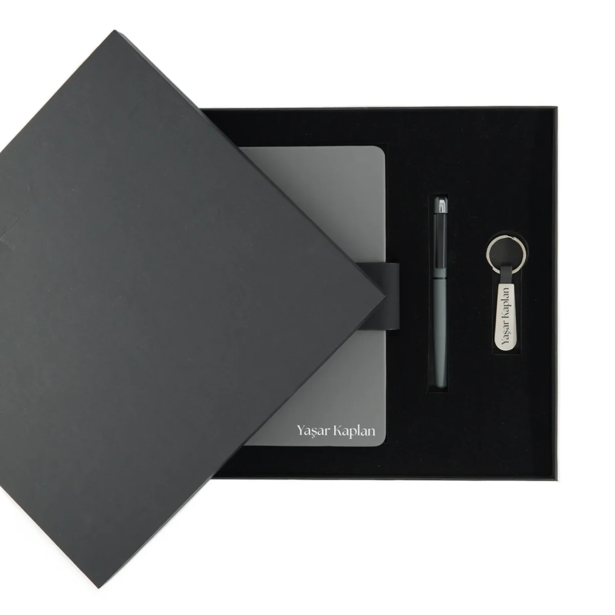 Kişiye Özel Premium Kutulu Gri-Siyah Hediye Seti
