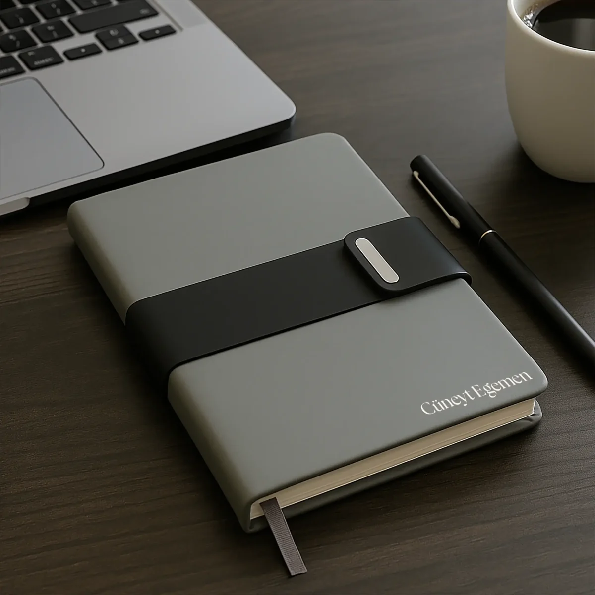 Kişiye Özel Gri-Siyah Premium Defter
