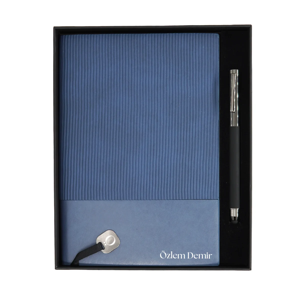 Premium Kutulu Mavi Dokulu Defter Kalem Seti