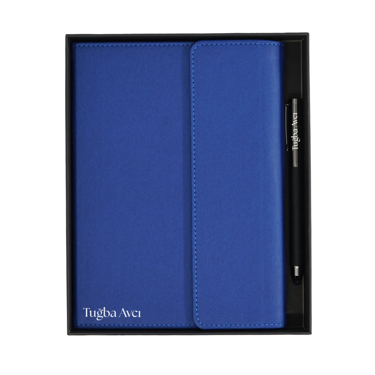 Premium Kutulu Mavi Defter Kalem Seti