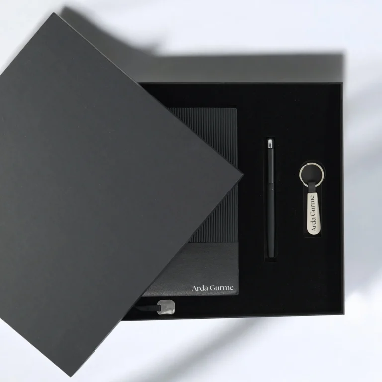 Kişiye Özel Premium Kutulu Siyah Dokulu Hediye Seti