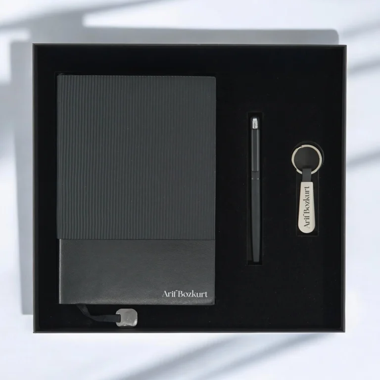 Kişiye Özel Premium Kutulu Siyah Dokulu Hediye Seti